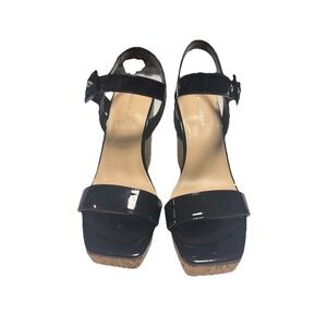 NEW Marc Fisher Sandals Womens 8 M Lukey Ankle‎ Strap Wedge Slingback Black